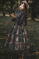 Robe à bretelles Lolita élégante et douce avec nœud à volants imprimé tarot bleu foncé